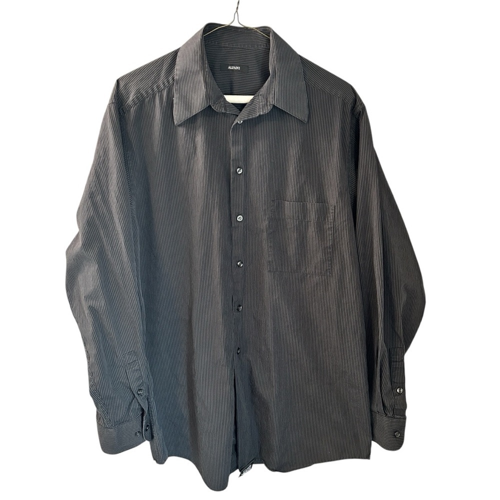 Alfani Grey And Black Pinstripe Dress Shirt Size Medium